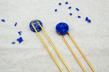Load image into Gallery viewer, Lapis Lazuli Resin Hair Pin | Hair Fork | Gold Plated
