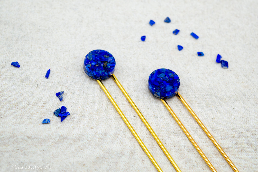 Lapis Lazuli Resin Hair Pin | Hair Fork | Gold Plated