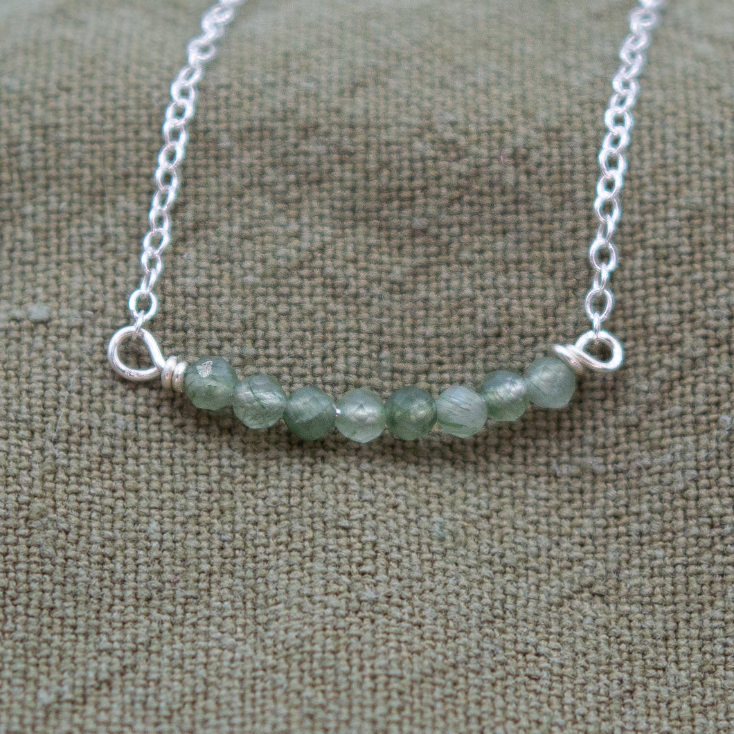 Moss Agate Faceted Bead Bar Necklace | Sterling Silver