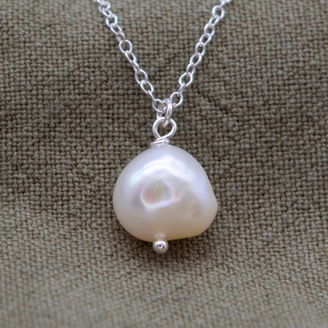 Freshwater Single Pearl Necklace | Sterling Silver