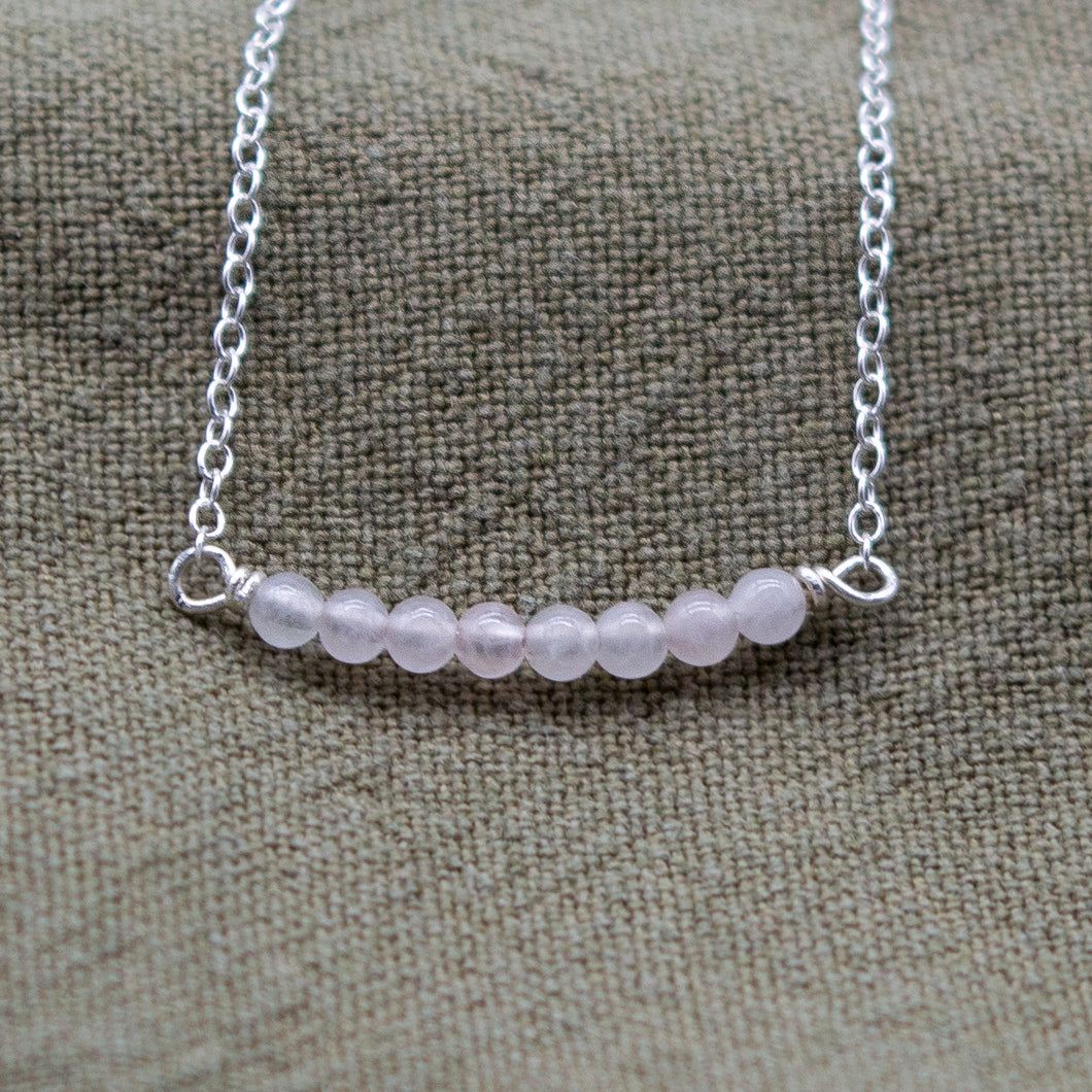 Rose Quartz Bead Bar Necklace | Sterling Silver