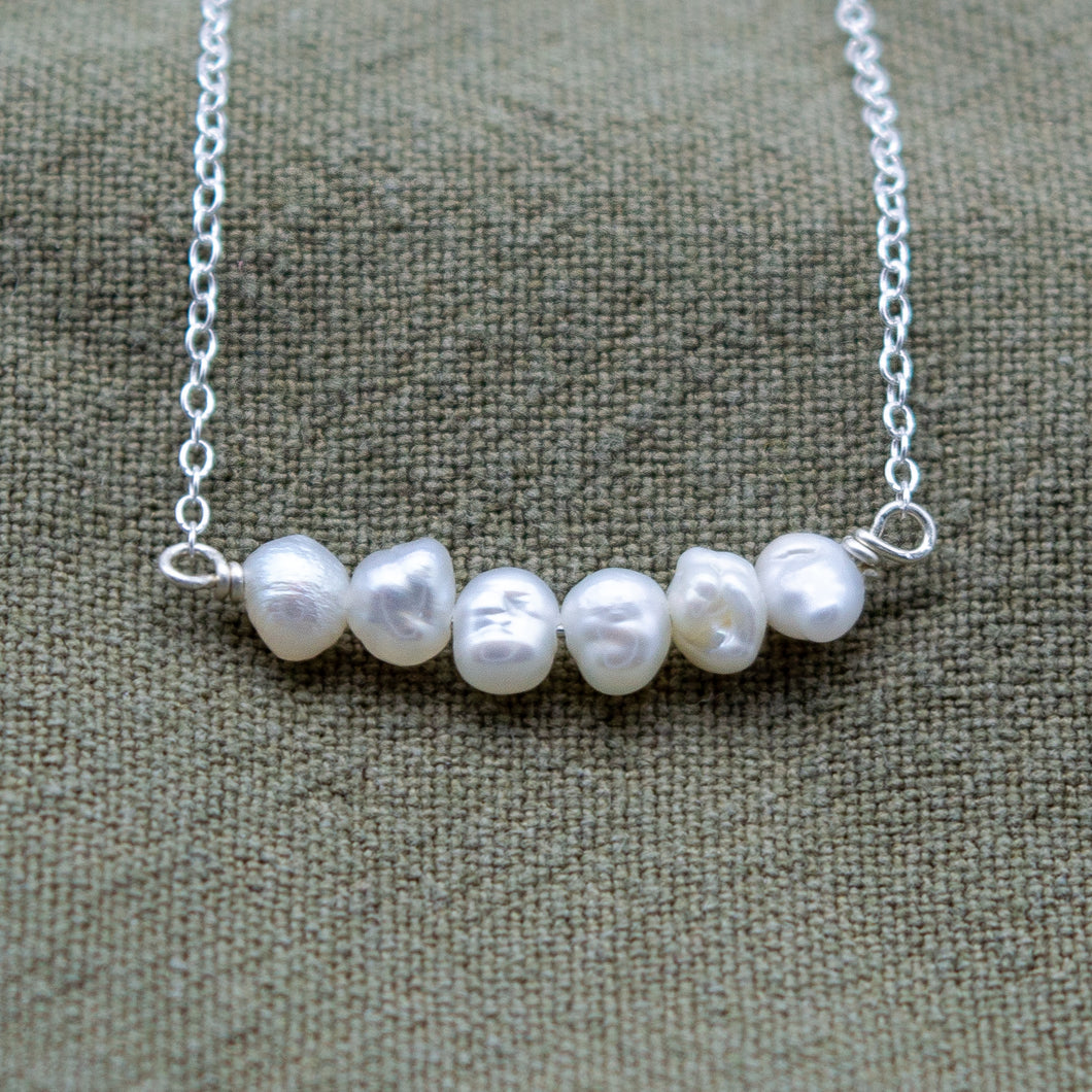 Freshwater Pearl Nugget Bead Bar Necklace | Sterling Silver