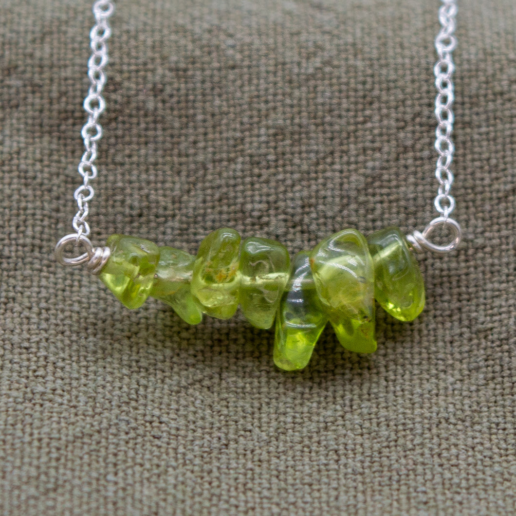 Peridot Chip Bar Necklace | Sterling Silver