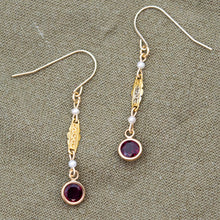 Load image into Gallery viewer, 9ct Gold Garnet &amp; Pearl Vintage Remodelled Earrings | Art Deco
