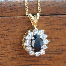 Load image into Gallery viewer, 9ct Yellow Gold Sapphire and Cubic Zirconia Cluster Pendant | 1980s
