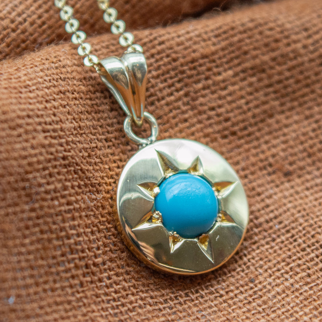 9ct Yellow Gold Victorian Turquoise Pendant | Antique