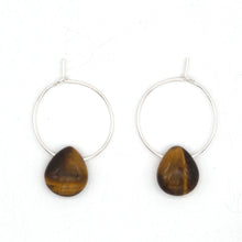 Load image into Gallery viewer, Teardrop Tigers Eye Hoop Earrings | Sterling Silver
