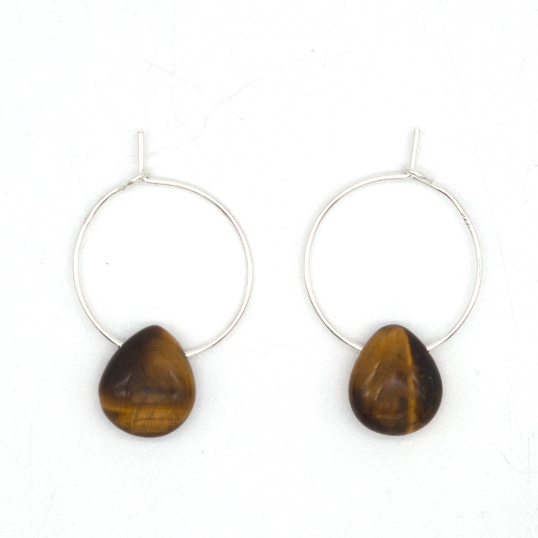 Teardrop Tigers Eye Hoop Earrings | Sterling Silver