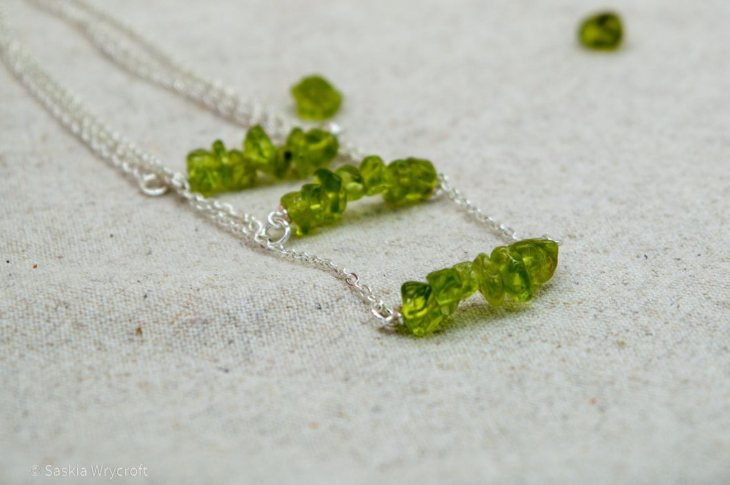 Peridot Chip Bar Necklace | Silver Plated | Sterling Silver