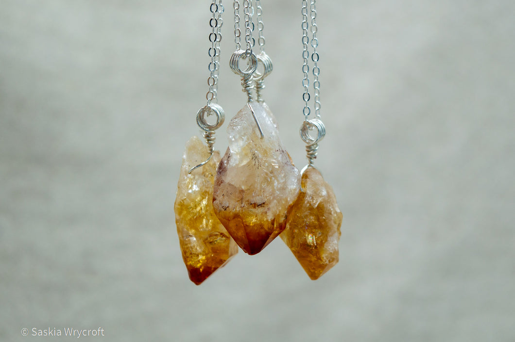 Wire Wrapped Citrine Point Necklace | Silver Plated | Sterling Silver