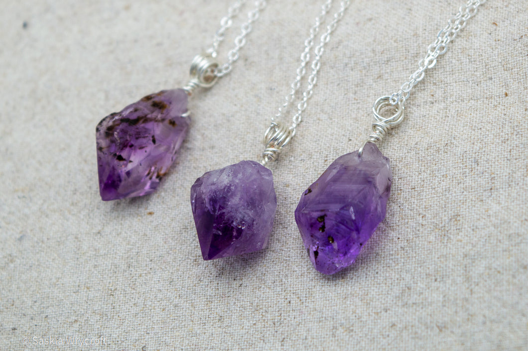 Wire Wrapped Amethyst Point Necklace | Silver Plated | Sterling Silver