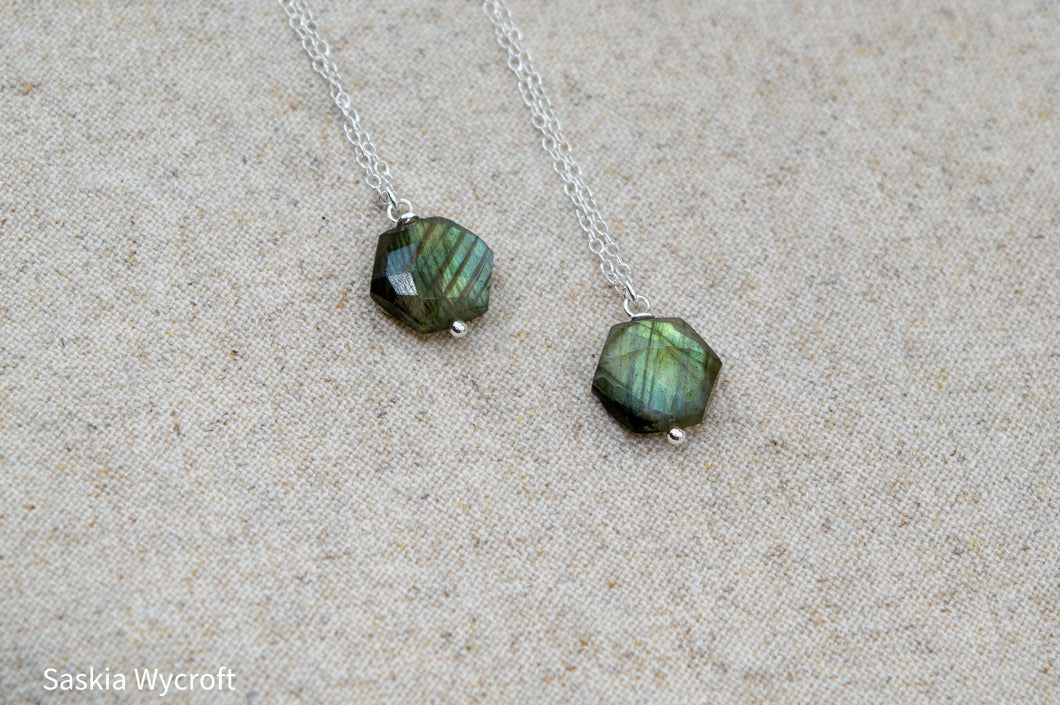 Hexagon Labradorite Necklace | Sterling Silver | Silver Plated