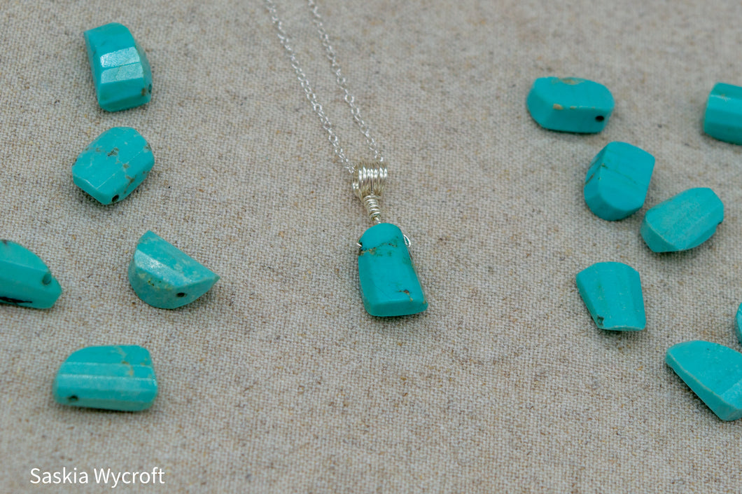 Mexican Turquoise Nugget Necklace | Sterling Silver | Silver Plated