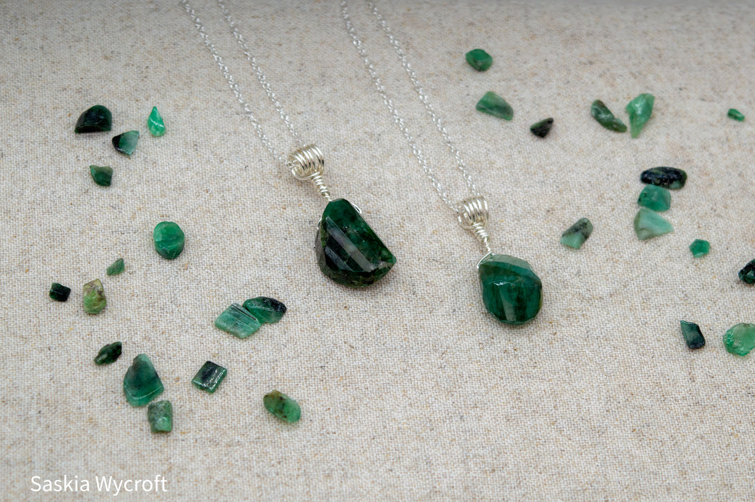 Emerald Nugget Necklace | Sterling Silver | Silver Plated