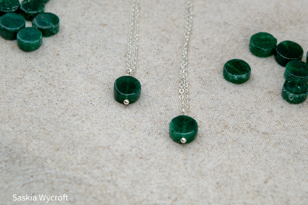 Aventurine Coin Necklace | Silver Plated | Sterling Silver