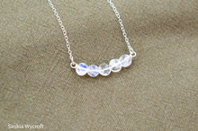 Load image into Gallery viewer, Rainbow Moonstone Faceted Disc Bar Necklace | Sterling Silver | Silver Plated
