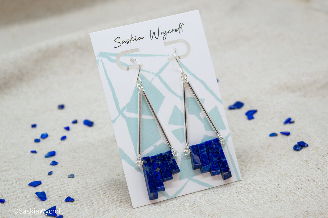 Lapis Lazuli Tiered Drop Hook Earrings | Sterling Silver