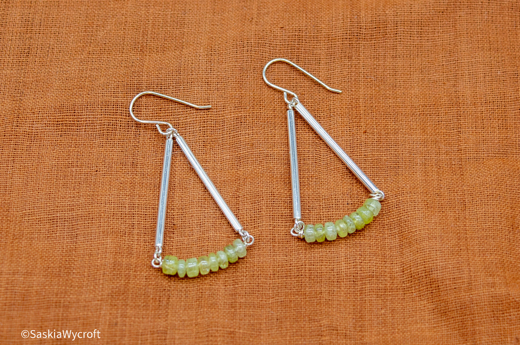 Green Garnet Andradite Drop Hook Earrings | Sterling Silver