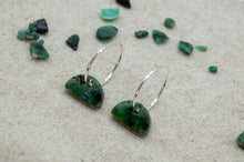 Load image into Gallery viewer, Emerald Rock Resin Hoop Semi Circle Earrings | Sterling Silver
