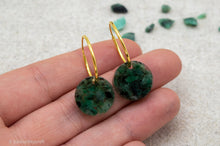 Load image into Gallery viewer, Emerald Rock Resin Hoop Circle Earrings | Gold Vermeil
