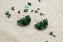 Load image into Gallery viewer, Emerald Rock Resin Hoop Semi Circle Earrings | Sterling Silver
