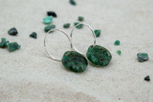 Load image into Gallery viewer, Emerald Rock Resin Hoop Circle Earrings | Sterling Silver
