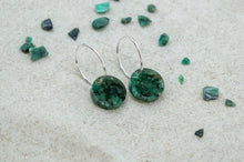 Load image into Gallery viewer, Emerald Rock Resin Hoop Circle Earrings | Sterling Silver
