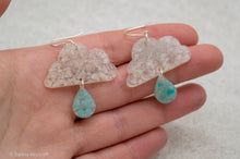 Load image into Gallery viewer, Druzy Quartz &amp; Amazonite Resin Earrings | Clouds and Rain | Silver Plated | Sterling Silver
