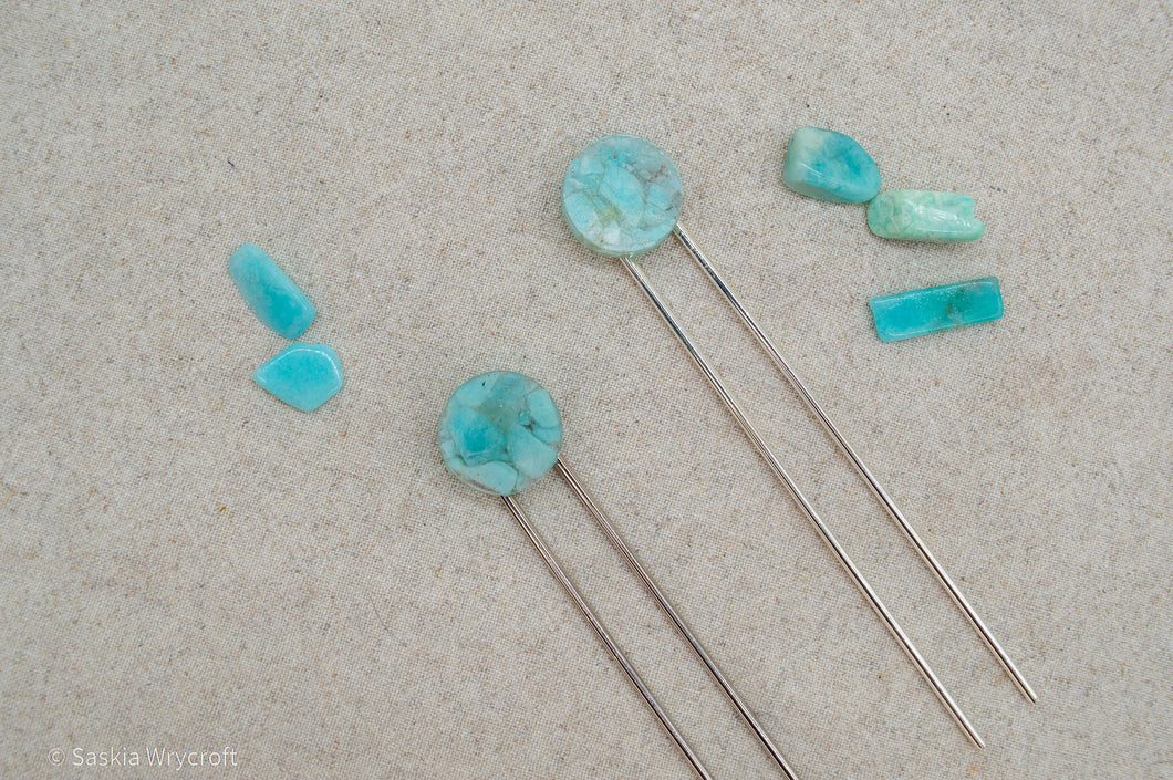 Amazonite Resin Hair Pin | Hair Fork | Silver Plated
