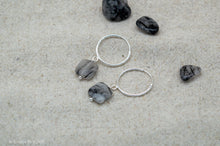 Load image into Gallery viewer, Tourmalinated Quartz Square Faceted Hoop Earrings | Sterling Silver
