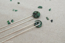 Load image into Gallery viewer, Emerald Rock Resin Hair Pin | Hair Fork | Silver Plated
