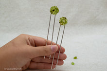 Load image into Gallery viewer, Peridot Resin Hair Pin | Hair Fork | Silver Plated
