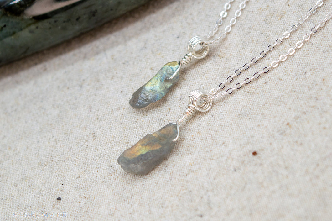 Rough Labradorite Necklace | Sterling Silver | Silver Plated