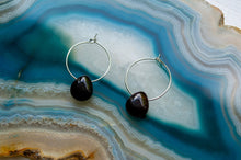Load image into Gallery viewer, Teardrop Black Agate Hoop Earrings | Silver Plated | Sterling Silver
