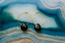 Load image into Gallery viewer, Teardrop Black Agate Hoop Earrings | Gold Plated
