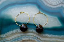Load image into Gallery viewer, Teardrop Black Agate Hoop Earrings | Gold Plated
