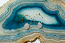 Load image into Gallery viewer, Teardrop Rose Quartz Hoop Earrings | Gold Plated
