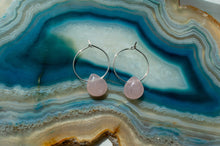 Load image into Gallery viewer, Teardrop Rose Quartz Hoop Earrings | Silver Plated | Sterling Silver

