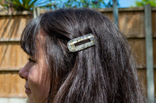 Load image into Gallery viewer, Labradorite Gemstone Resin Large Rounded Rectangle Hair Clip
