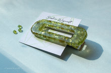 Load image into Gallery viewer, Peridot Gemstone Resin Large Rounded Rectangle Hair Clip
