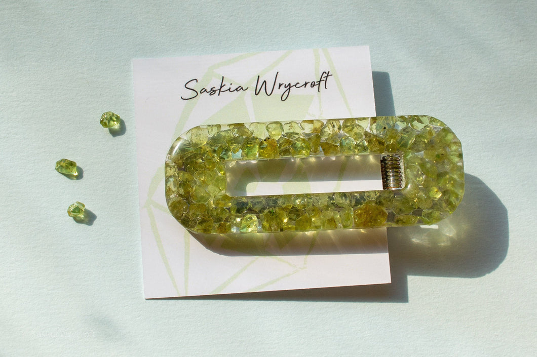 Peridot Gemstone Resin Large Rounded Rectangle Hair Clip