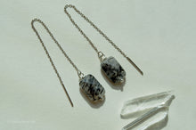 Load image into Gallery viewer, Tourmalinated Quartz Threader Earrings | Silver Plated | 3 Inch
