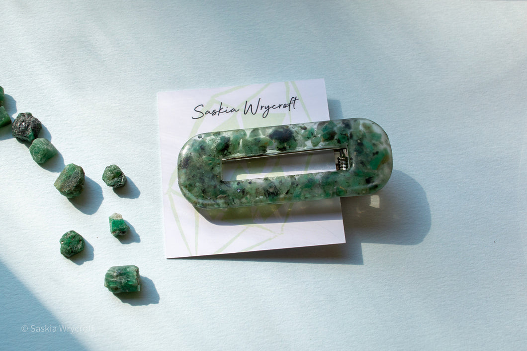 Emerald Rock Gemstone Resin Hair Clip