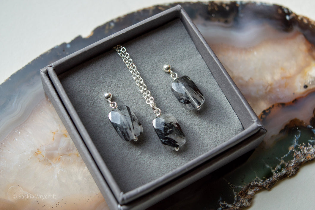 Tourmalinated Quartz Necklace and Earrings Gift Set | Silver Plated | Sterling Silver