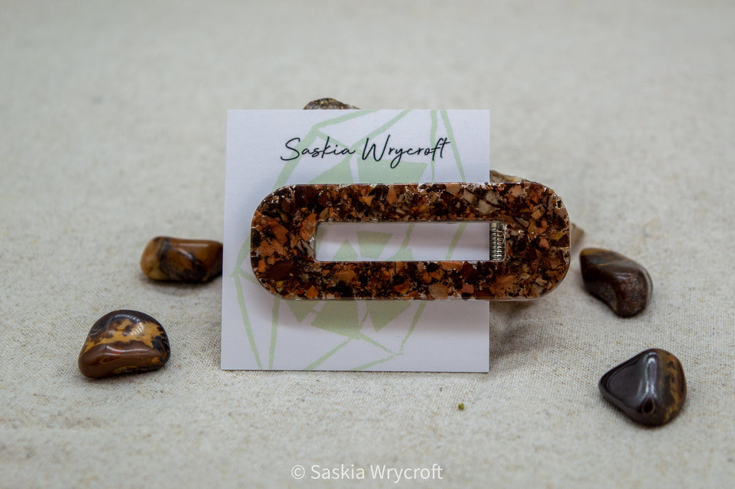 Autumn Leaf Jasper Gemstone Resin Hair Clip