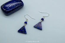 Load image into Gallery viewer, Lapis Lazuli Triangle Hook Earrings | Silver Plated | Sterling Silver

