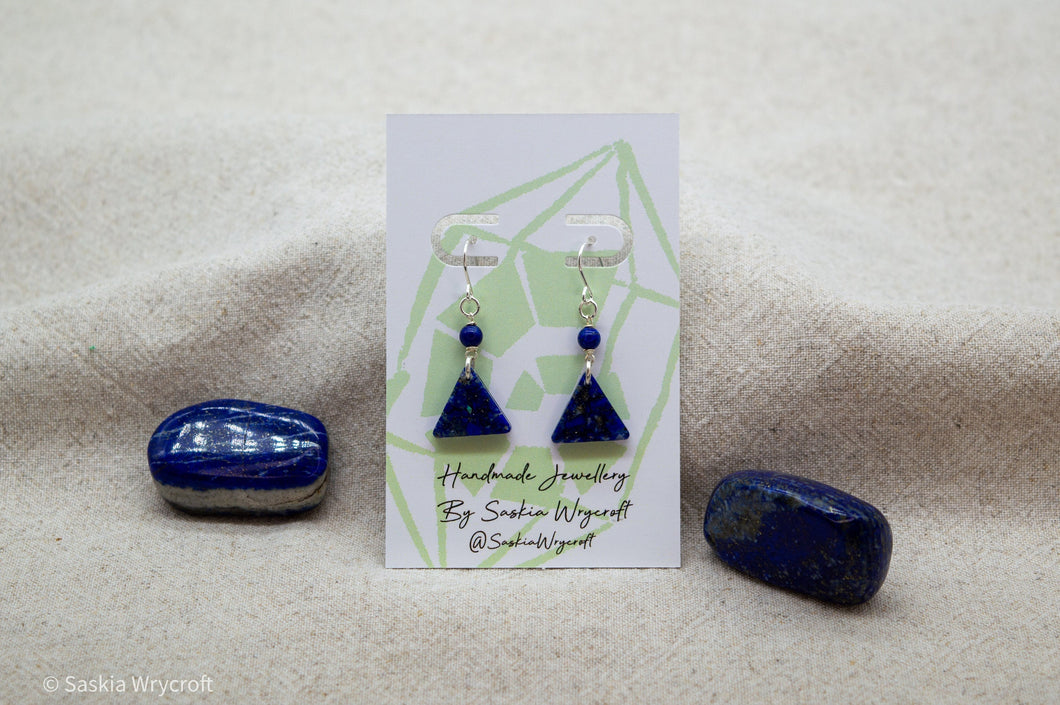 Lapis Lazuli Triangle Hook Earrings | Silver Plated | Sterling Silver