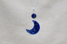 Load image into Gallery viewer, Crescent Moon Lapis Lazuli Necklace With Resin | Silver Plated | Sterling Silver
