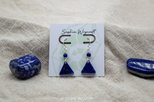 Load image into Gallery viewer, Lapis Lazuli Triangle Hook Earrings | Silver Plated | Sterling Silver
