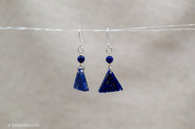 Load image into Gallery viewer, Lapis Lazuli Triangle Hook Earrings | Silver Plated | Sterling Silver
